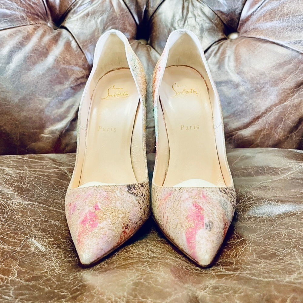 Christian Louboutin So Kate, Multicolor Abstract Cork Glitter Pumps, EU39 - Picture 8 of 13